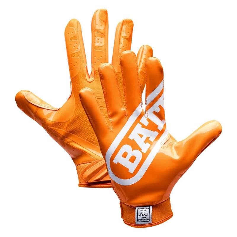 Battle Sports Double Threat Wide Receiver Football Gloves - Adult and Youth Football Gloves - Ultra Stick Gloves - Youth Medium, Orange - Image 1